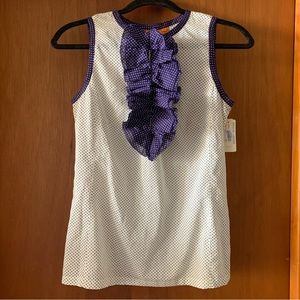 Tory Burch NWT Womens 100% Cotton Purple Polka Dot  Sleeveless Blouse. Size 2
